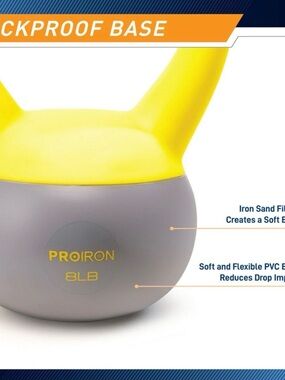 8LB Yellow & Gray Kettlebell - Soft PVC Coated